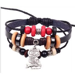 Beaded owl leather bracelet