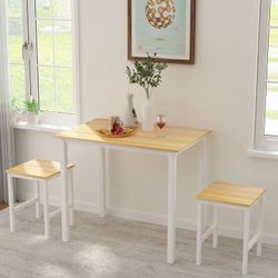 3 Pieces Dining Set, Kitchen Dinner Table and Stools for 2 Perfect for Breakfast Nook