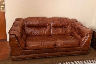1970s Brown Leather/Vinyl Loveseat w/ Nailhead Trim