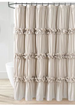 Ruffle Shower Curtain w/ Liner and Seashell Hooks