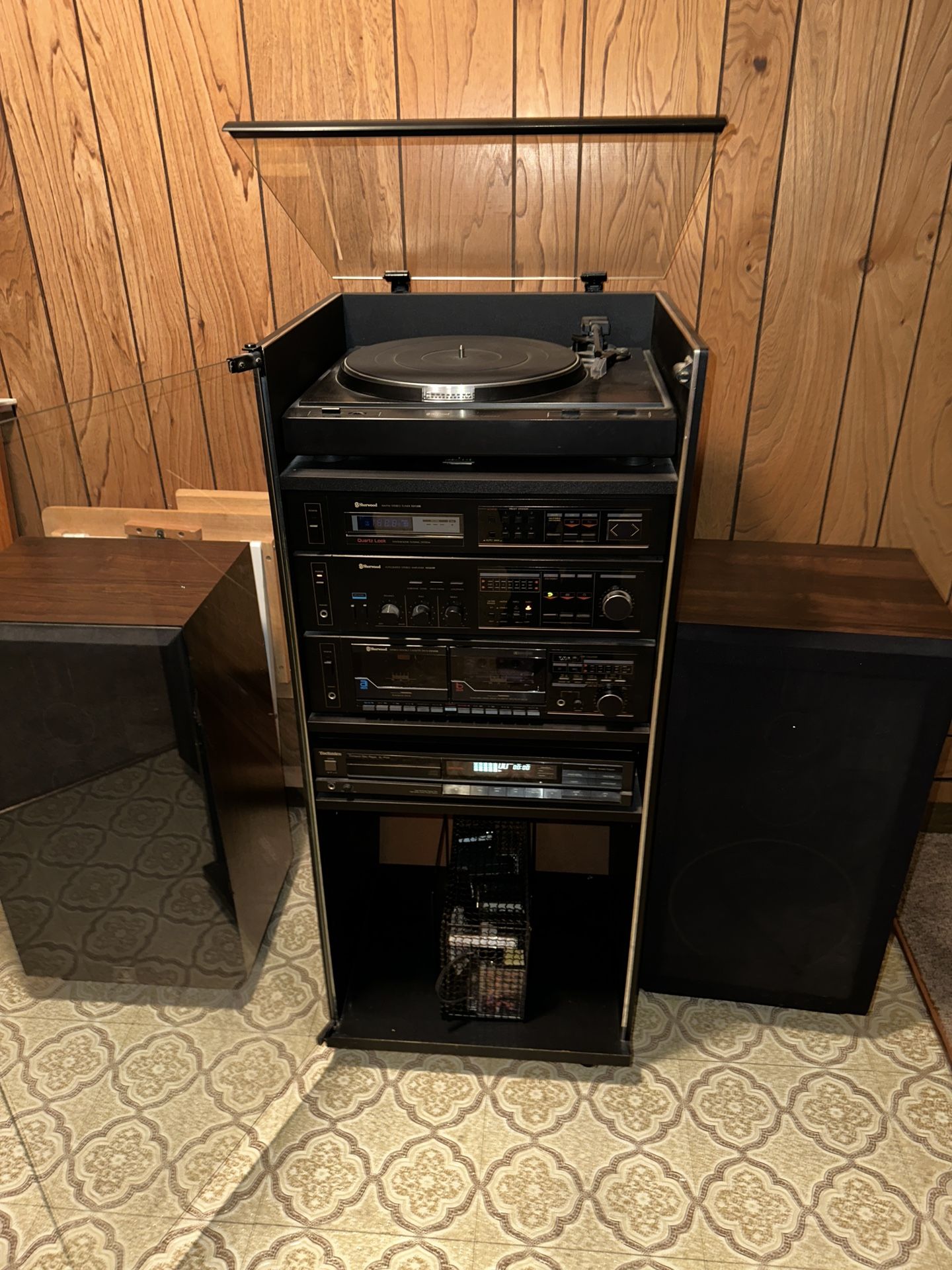 Vintage Sound System with Turntable, Cassette Deck, CD Player & Speakers