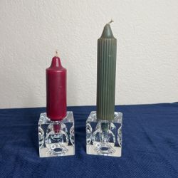 Cube Dice Shaped Glass Taper Candle Holders 