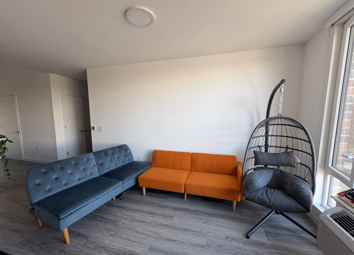 Navy Blue Sleeper Sofa + Apricot Orange Sleeper Sofa