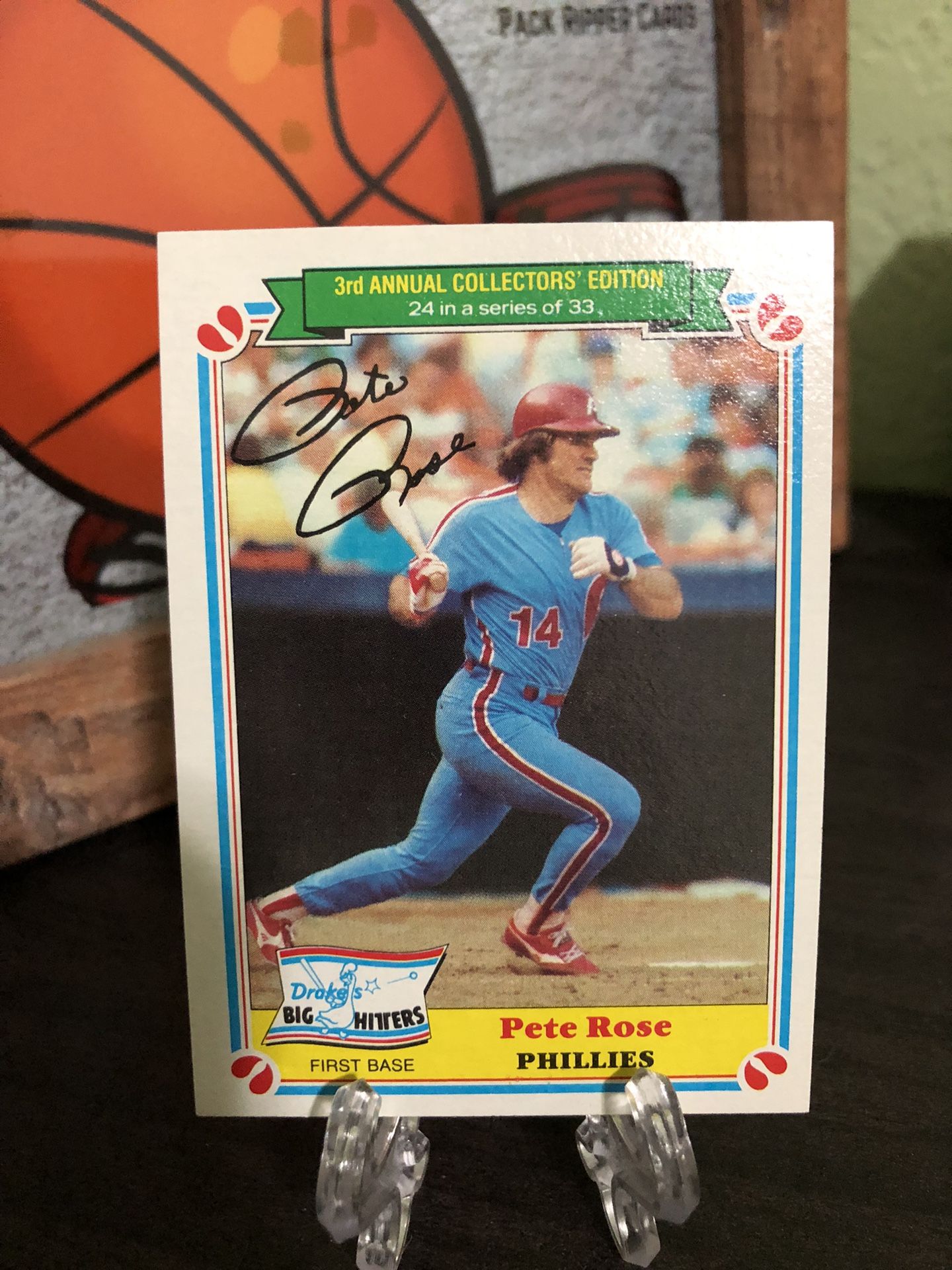 1983 Topps Drake's Big Hitters - #24 Pete Rose Phillies facsimile auto
