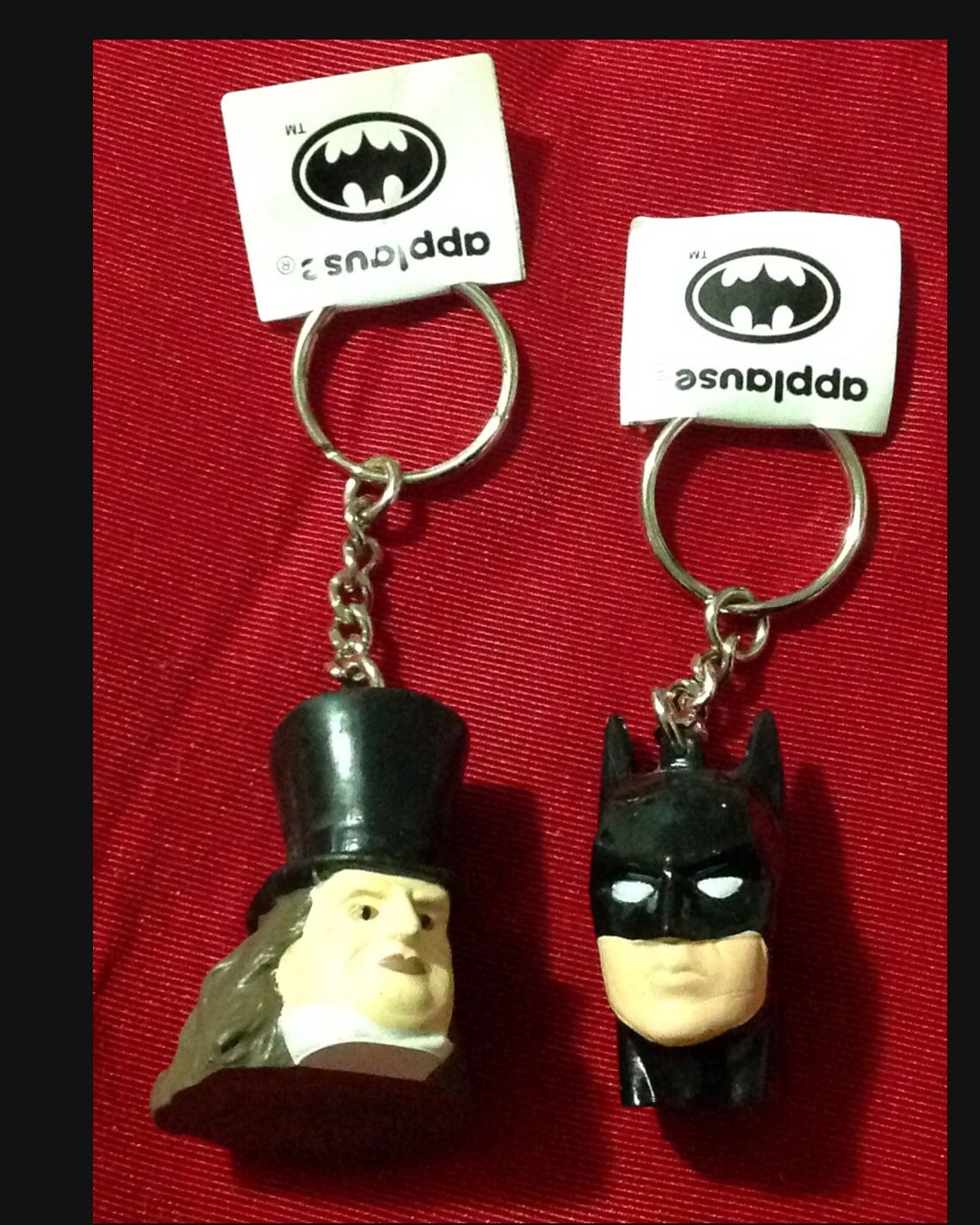Vintage 1992 DC Comics Batman and Penguin PVC Bust Keychains, new Old Stock with Tags