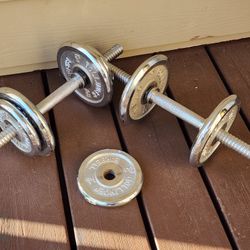 Weight Lifting Chrome Bollinger Barbell Dumbbell Threaded Weight Plates - Vinyage Bar & Weights. Preowned