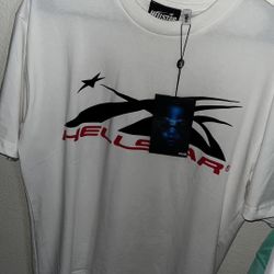 hellstar gel white and red shirt
