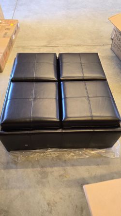 4-tray Top Bonden Leather Storage Ottoman