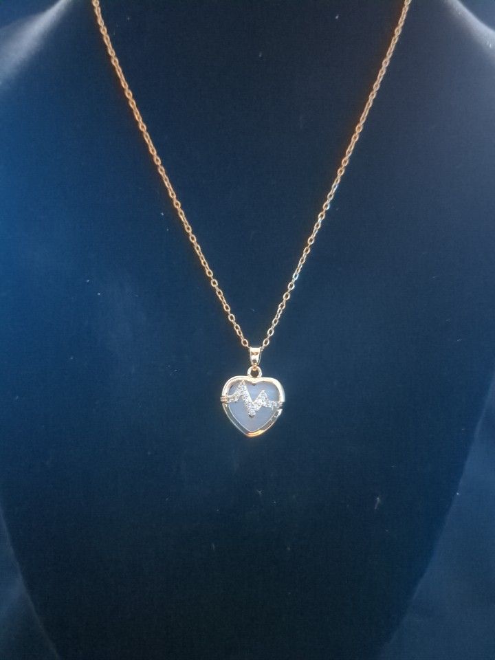 Heart Beat 18k Gold Plated Stainless Steel Necklace 16+2 Length