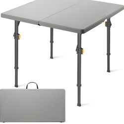 34" Square Folding Card Table, Two Heights Adjustable, Max Load 200 lbs, Portable Table with Lock Button, for Indoor/Outdoor, Home, Parties, Picnics, 