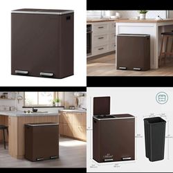 Trash Can, 2 x 8 Gallon (2 x 30 L) Garbage Can for Kitchen, with 15 Trash Bags, 2 Compartments, Plastic Inner Buckets and Hinged Lids, A