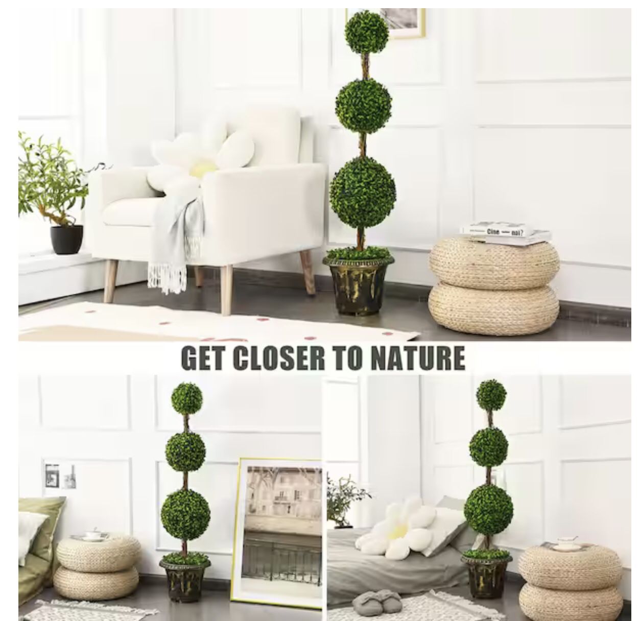 4 ' Artificial Bonsai Topiary Triple Ball Tree Plant Indoor Outdoor UV Resistant