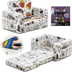 Kids Couch, Novelty Graffi DIY Toddler Chair Toddler Kids Baby Couches Sofa That Fold Out w/Random Doodle Pattern, Kids Chairs Comfy Toddler for Boys