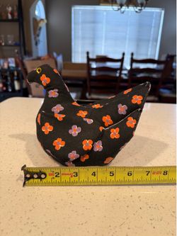Vintage Handmade Primitive Folk Art Chicken Doorstop | Floral Fabric Hen | Rustic Country Farmhouse Decor