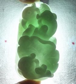 Natural jade certified A grade carved lotus flower and fish pendant with adjustable cord necklace