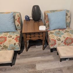 Chairs, End table, and Foot Stools 