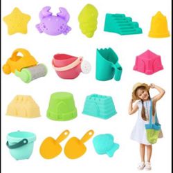 New! Sand Toys for Kids 18 Sand Castle Toys for Toys Shovels Rakes Beach Bucket Kids Watering Can Sandbox Animal and Castle Sand Molds Mesh Bag Toddle