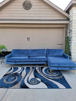 Blue Velvet Sectional Couch- Free Delivery