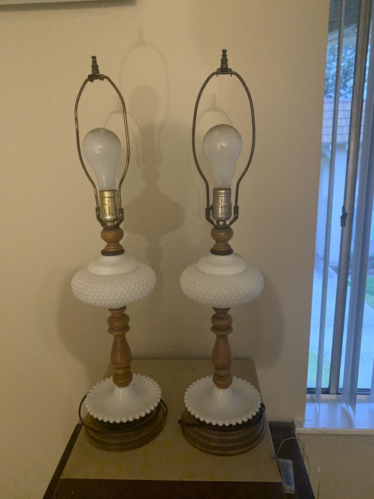 2 vintage milk glass lamps