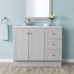 Glacier Bay Bannister 43 in. Single Sink Pearl Gray Freestanding Bath Vanity with Granite-Look Colorpoint White Cultured Marble Top