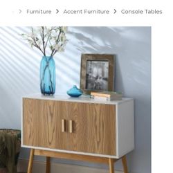 Oslo Storage Console in White / Woodgrain Finish