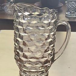 Vintage Indiana Glass Whitehall Clear Cubist 8" Pitcher