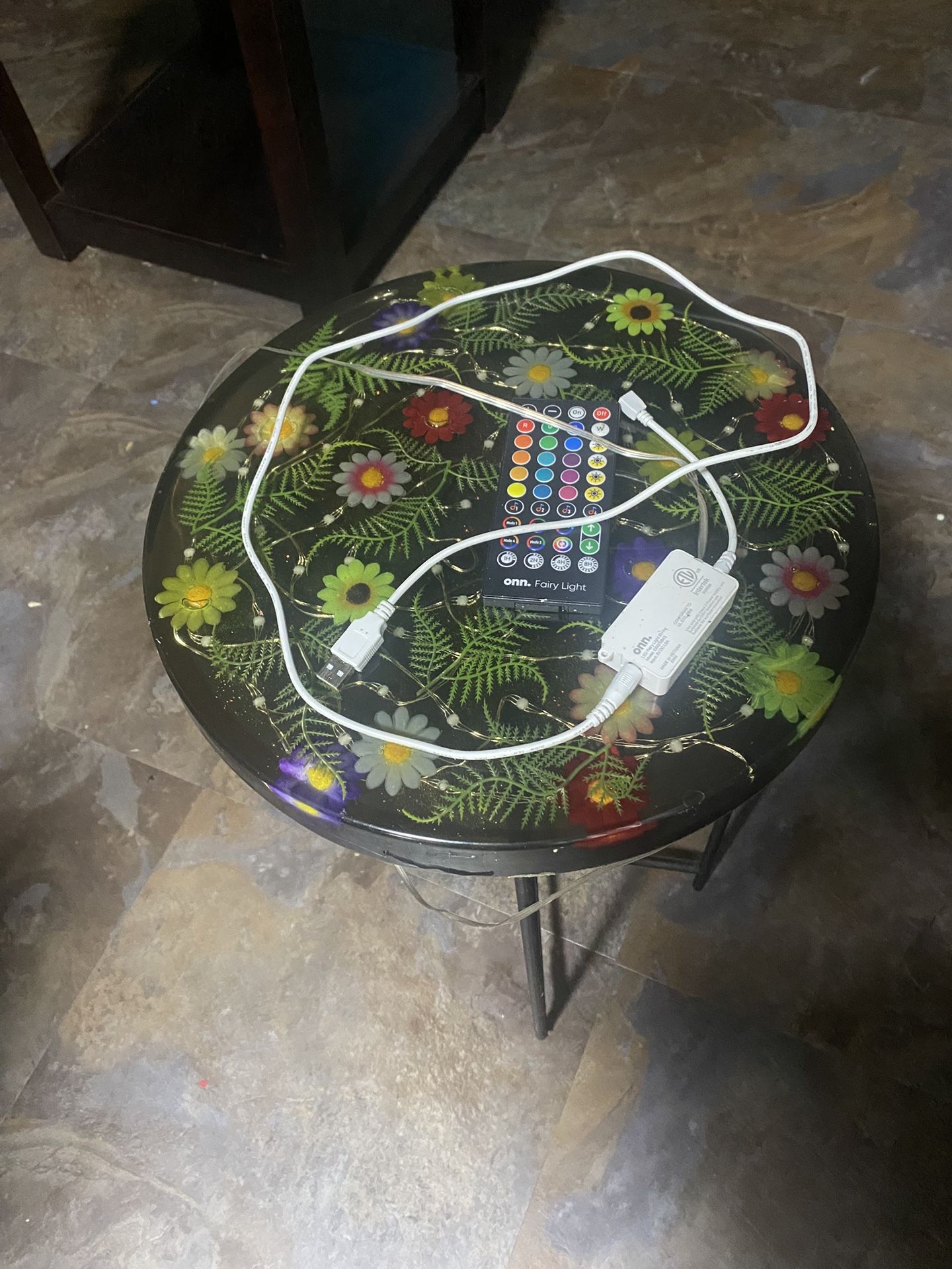 resin table with lights