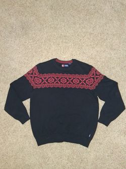 Chaps Ralph Lauren Sweater Men's Size Large Red and Black Knit Cotten Blend