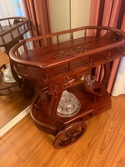 Carved Rosewood Tea Cart Bar Trolley