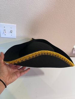 Pirate Tricorne Hat – Black with Gold Trim, Halloween Costume Accessory – New (No Tags)