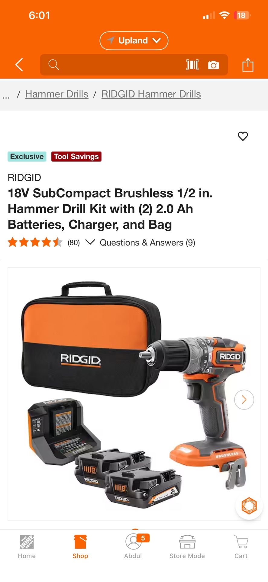 IDGID 18V SubCompact Brushless 1/2 in. Hammer Drill Kit with (2) 2.0 Ah Batteries, Charger, and Bag