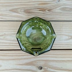 Vintage Green Glass Ashtray 