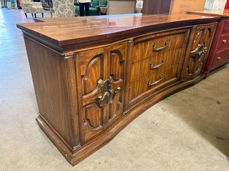 Vintage Extra Large Wooden 9 Drawer Dresser with Ornate Pulls