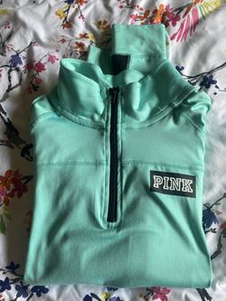 Victoria's Secret PINK Teal Quarter-Zip Pullover size medium long sleeve 