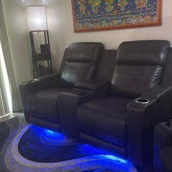 Power Dark gray Leather Loveseat w/ USB and Cupholders.