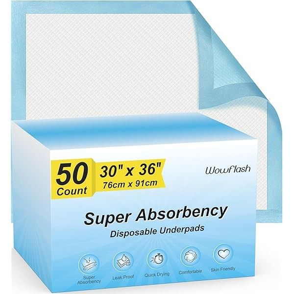 50 Count 30” x 36” Super Absorbency Disposable Underpads, Leakproof Quick Drying, Baby Puppy & Adults Bed Pads Disposable Adults, Dog Pee Pads Extra L