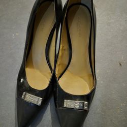Coach Leather Point Cap Toe Black Silver Stiletto Heel Zan Size 6.5B