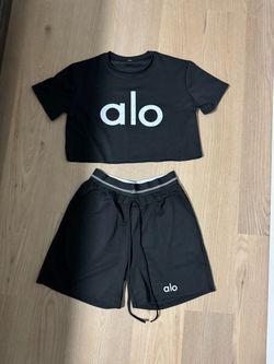 Alo Yoga Black Crop Top and Shorts Set