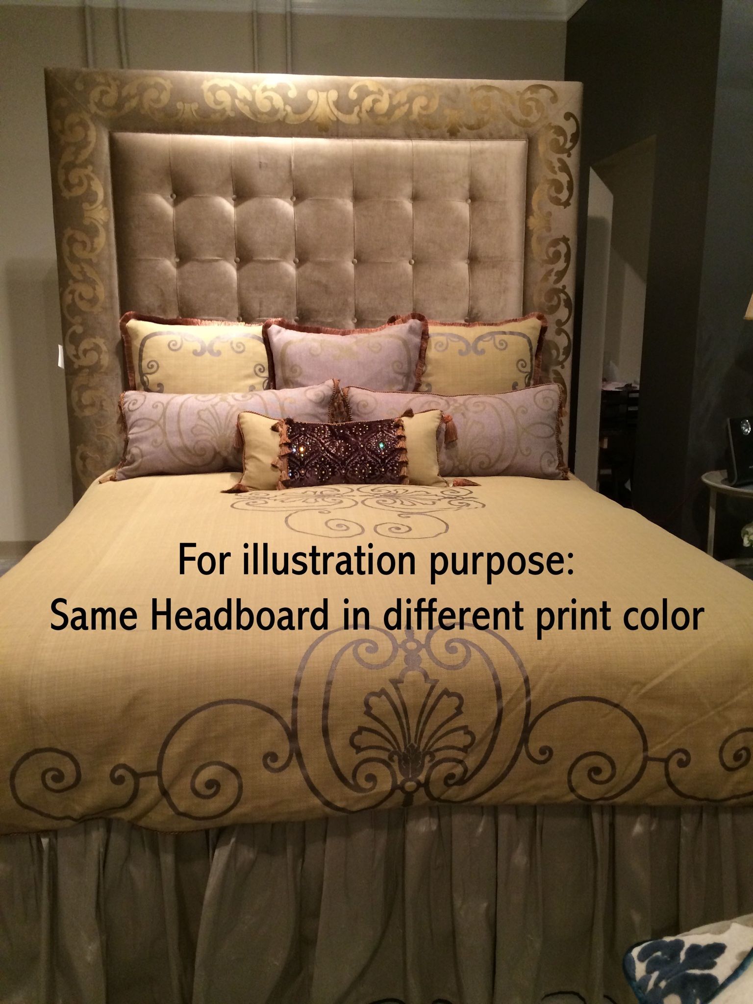 Tufted upolsthered designer headboard, crystals and silver threads