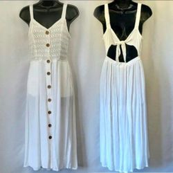 Jessica Simpson White Cutout Tie Back Dress with Crochet Bodice size Medium