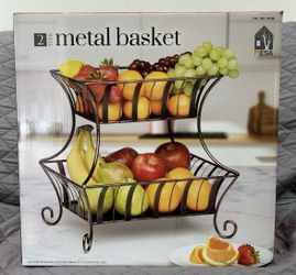 Mesa 2 Tier Metal Basket Wrought Iron Antiqued Finish 14x11x14"
