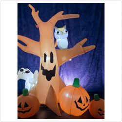 7.5' 90" Halloween Inflatable Spooky Tree with Ghost, Owl, and Pumpkins