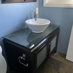 Bathroom Vanity W Sink Faucet Light Fixture Shelves