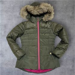 Michael Kors Olive Puffer Jacket with Faux Fur Hood | girls 10/12