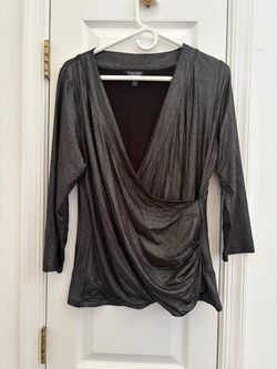 Lauren Ralph Lauren Shimmer Surplice Top Black and Silver Metallic Color Size XL