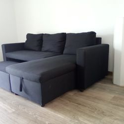 Black Sectional Sofa Sleeper with Storage Chaise 