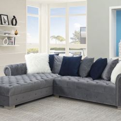 NEW GRAY VELVET SECTIONAL SOFA