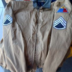 WW2 Brad Pitt Tanker Military BOMBER Khaki Jacket