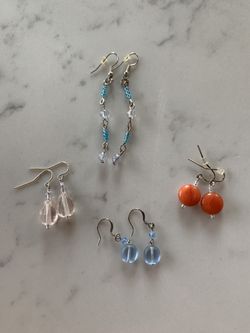 Earrings (four pairs), dainty, delicate, stone