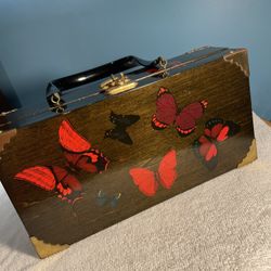 Vintage Cigar Box Made Into A Purse With Butterflies